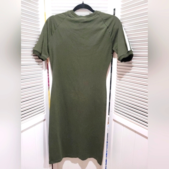 ADIDAS 3 STRIPE OLIVE GREEN LOGO BODYCON DRESS SZSML - Picture 4 of 10